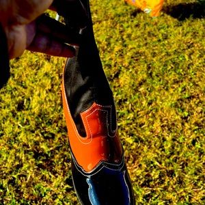 Pull on calf high artificial patent PU Boots